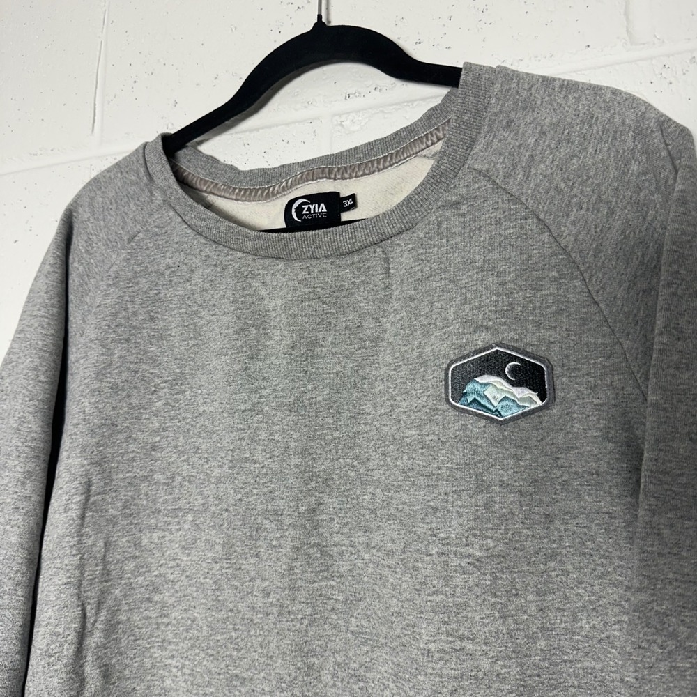 Zyia Active Womens 3XL Heather Grey Mountain Patch Raglan Crewneck Sweatshirt